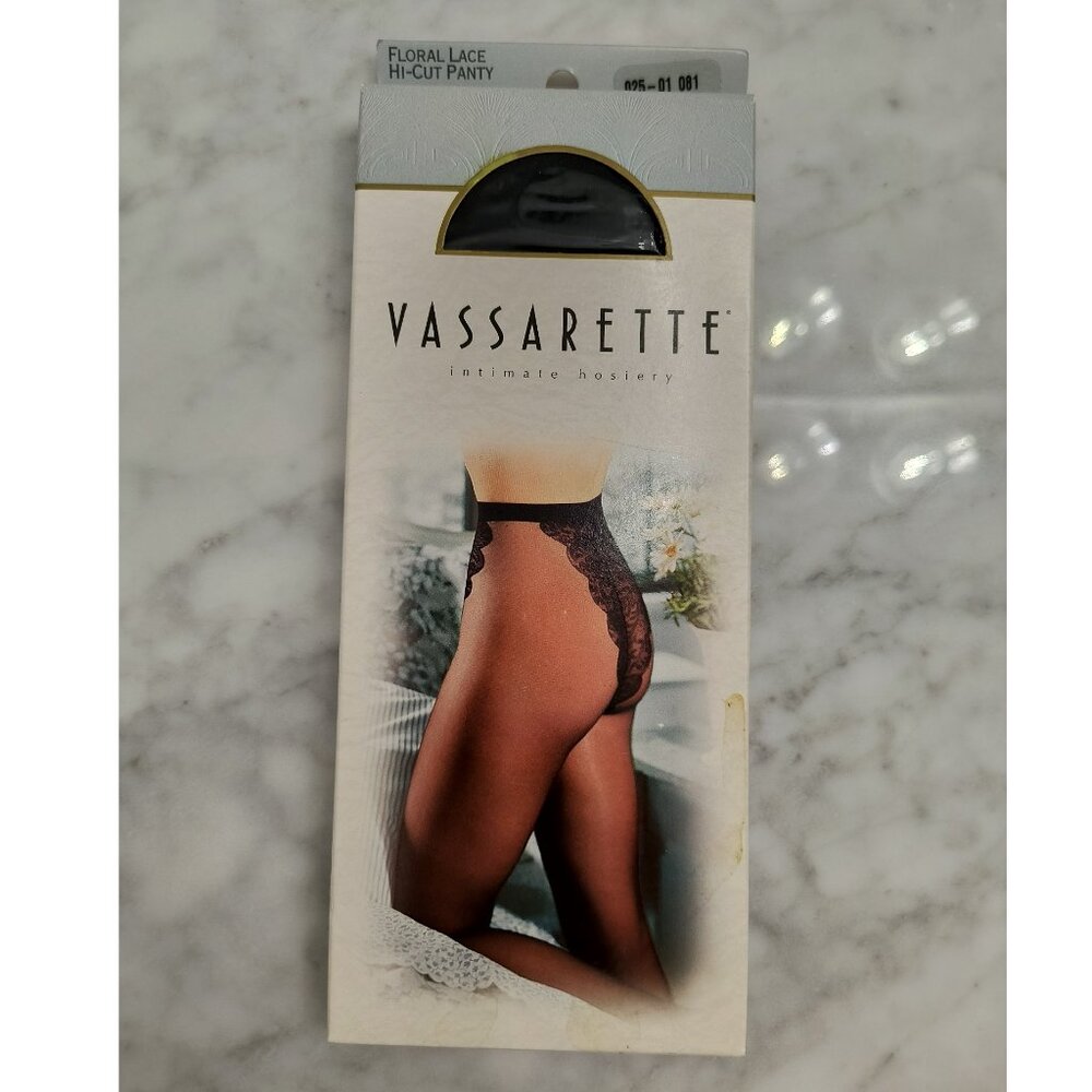 NEW - Vassarette BLACK Floral Lace Hi-Cut Panty & Hosiery - Women's M/L